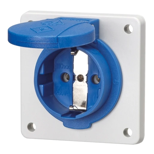 Mennekes Schuko wandcontactdoos inbouw a 75 x 75 mm 230V 16A IP54 blauw 11031F