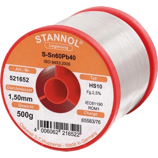 Stannol HS10 Soldeertin S-SN60PB40 521652 500g 1.5mm 99040525