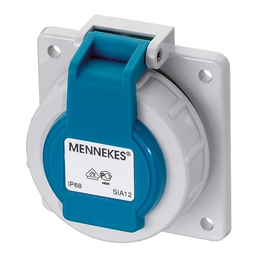 Mennekes Schuko inbouwcontactdoos 75 x 75 mm 230V 16A IP68 blauw 17006