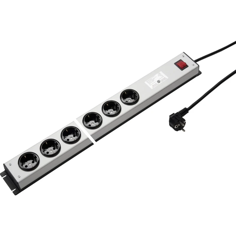 Martin Kaiser Contactdooscombinatie grijs-zwart 8RA 16A IP20 snoer 3m 1035ZL8L-SW3