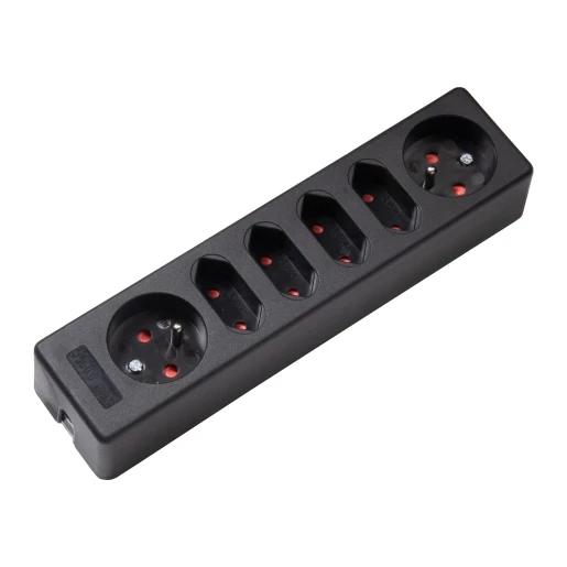 Martin Kaiser Contactdoos 6-v + shutter met 2x penaarde 4×Euro 2,5A zwart