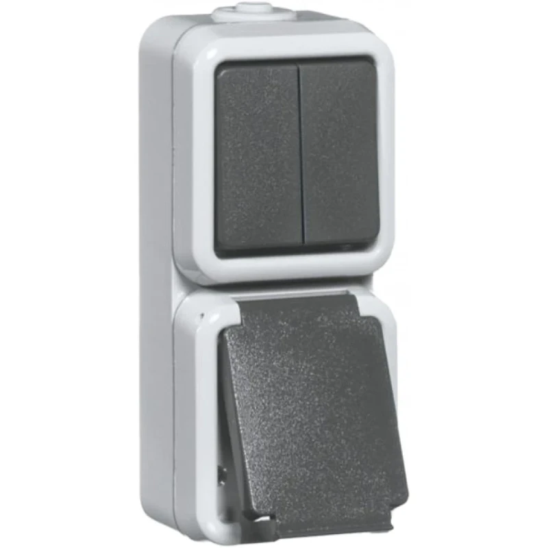 Peha combinatie wandcontactdoos serieschakelaar ra opbouw grijs IP54 00307521
