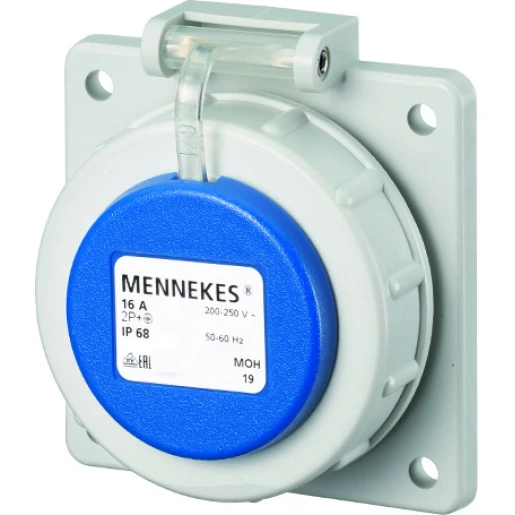 Mennekes Schuko inbouwcontactdoos 75 x 75 mm 230V 16A IP68 blauw 17022