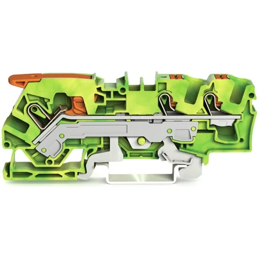 Wago 3-DRAADS AARDKLEM MET HENDEL EN DRUKKNOP 6MM² GROEN-GEEL