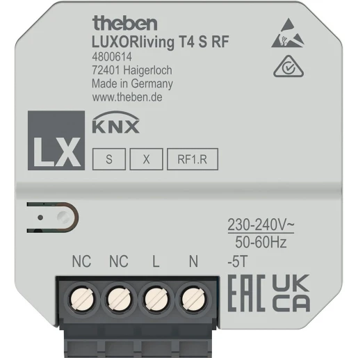 Theben LuxorLiving Toetsinterface inbouw 4-voudig 0 - 3.3V AC/DC inbouw 4800614