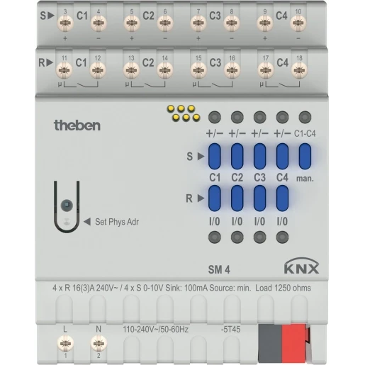 Theben Analoge schakel- dimactor 4 kanaals aansturing 0-10 Volt en 1-10 Volt (SM 4 KNX)