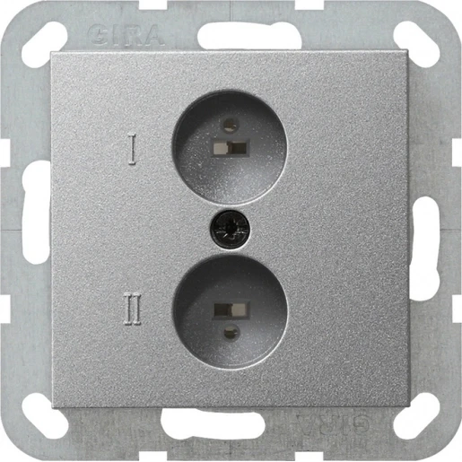 Gira System 55 Wandcontactdoos stereo Luidsprekeraansluiting Basiselement met centrale afdekplaat Zonder label aluminium 040226