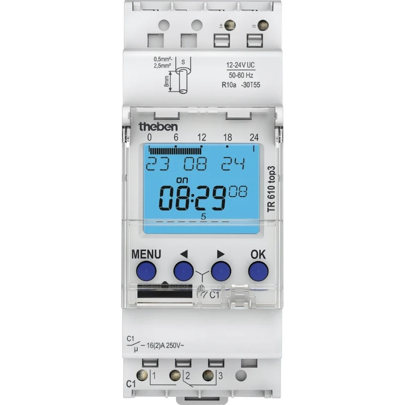 Theben Top3-Termina digitale weekklok DIN-rail 12 - 24V 1 kanaal 16A AC/DC 6104130