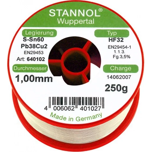 Stannol HF32 Soldeertin SN60PB39CU1 640102 250g 1mm 99040531