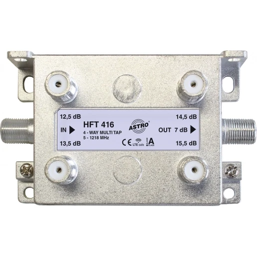 Astro Multi-tap 4-voudig 13-16db aftakdemping retourgeschikt met f-aans.