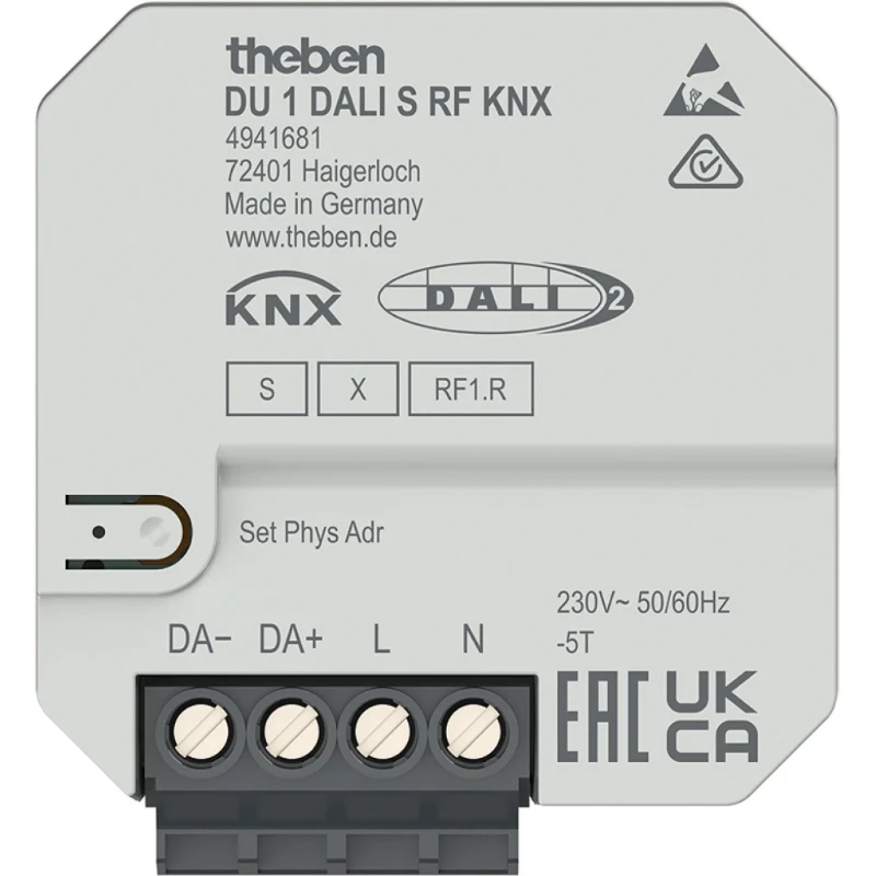 Theben KNX draadloze DALI-actor 1-voudig KNX RF Data Secure DALI-2 (DU 1 DALI S RF KNX)