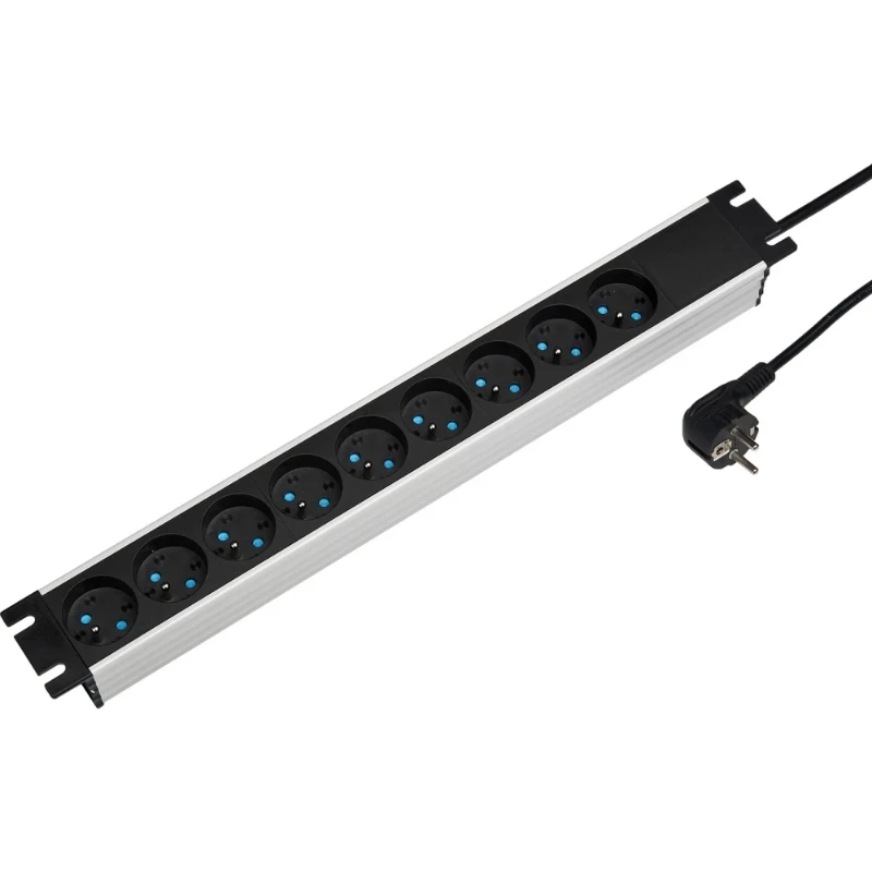 Martin Kaiser Contactdooscomb 19" 9-v penaarde shutter l.grijs-zwart snoer 1,5m