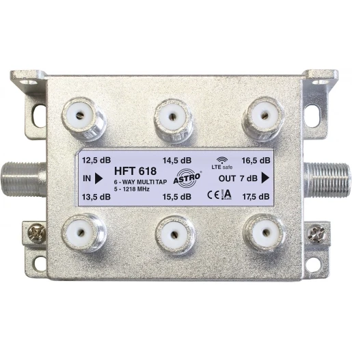 Astro Multi-tap 6-voudig 13-18db aftakdemping retourgeschikt met f-aans.