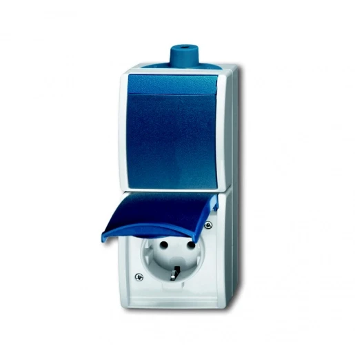 ABB Busch-Jaeger Ocean combinatie wandcontactdoos + ra wissel opbouw blauw IP44 2CKA001684A0319