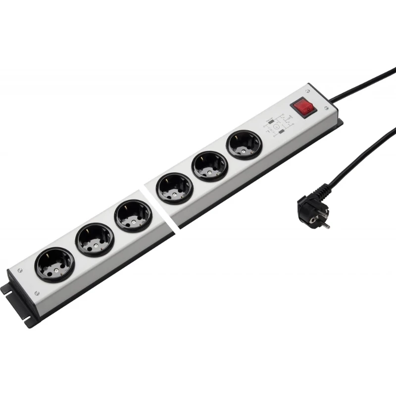 Martin Kaiser Contactdooscombinatie grijs-zwart 6RA 16A IP20 snoer 3m 1038ZL6L-SW3