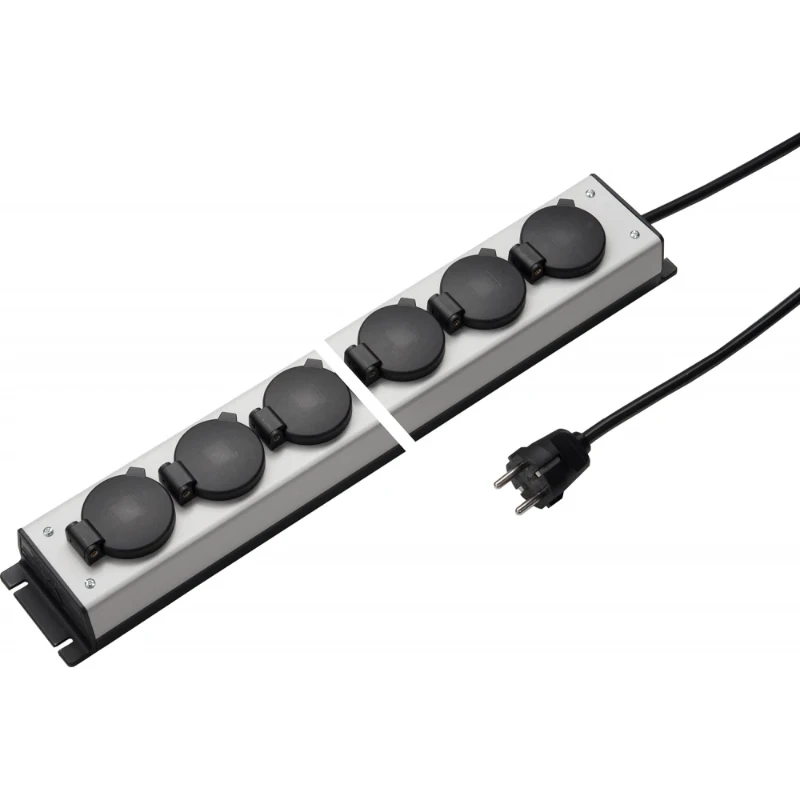 Martin Kaiser Contactdooscombinatie grijs-zwart 8RA 16A IP20 snoer 1.5m 1059ZL8L-SW15