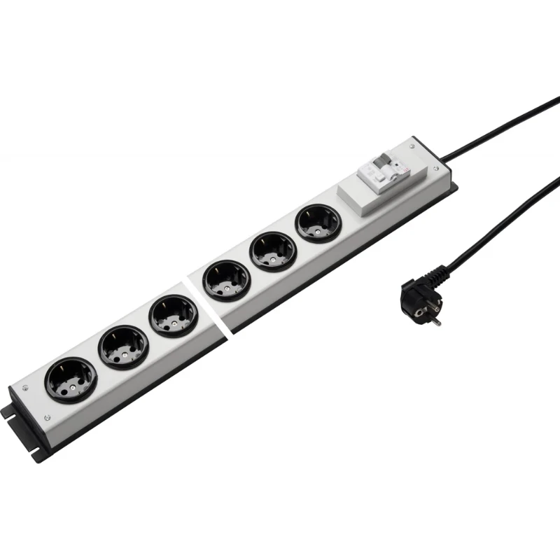 Martin Kaiser Contactdooscombinatie grijs-zwart 6RA 16A IP20 snoer 3m 1039ZL6L-SW3