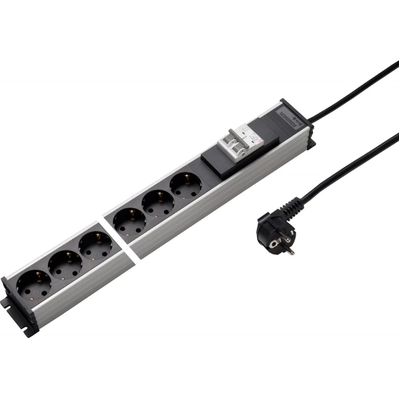 Martin Kaiser Contactdooscombinatie grijs-zwart 6RA 10A IP20 snoer 3m 1136ZL6L-SW3