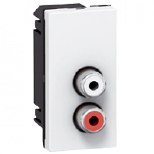 Legrand Mosaic Audio-/stereo-aansluiting rca female Cinch Basiselement met centrale afdekplaat 2 connectoren Zonder label wit 078753