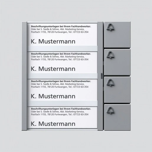 Siedle 1+n Toetsenmodule spreken/bellen kunststof 4-voudig zilver 200035528-00