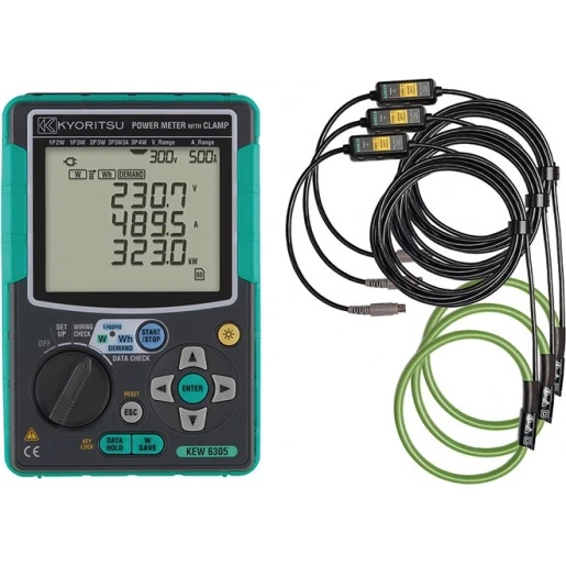 Kyoritsu 3-fase Power Logger + tas software en 1000A stroomtang 0 - 1000V 30590054