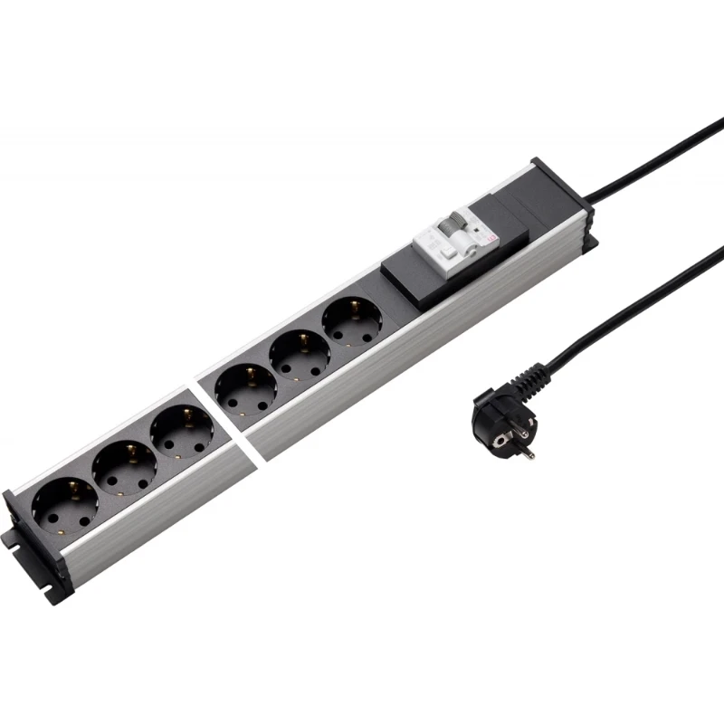 Martin Kaiser Contactdooscombinatie grijs-zwart 6RA 16A IP20 snoer 3m 1139ZL6L-SW3