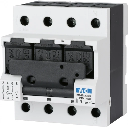 Eaton VEILIGHEDENLASTSCHEIDER D02 OF D01 63A 3P+N 72MM OOK VOOR 10X38 CIL