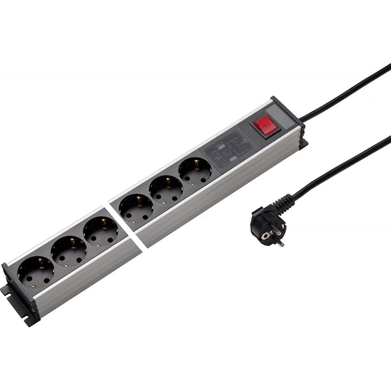 Martin Kaiser Contactdooscombinatie grijs-zwart 6RA 16A IP20 snoer 3m 1138ZL6L-SW3