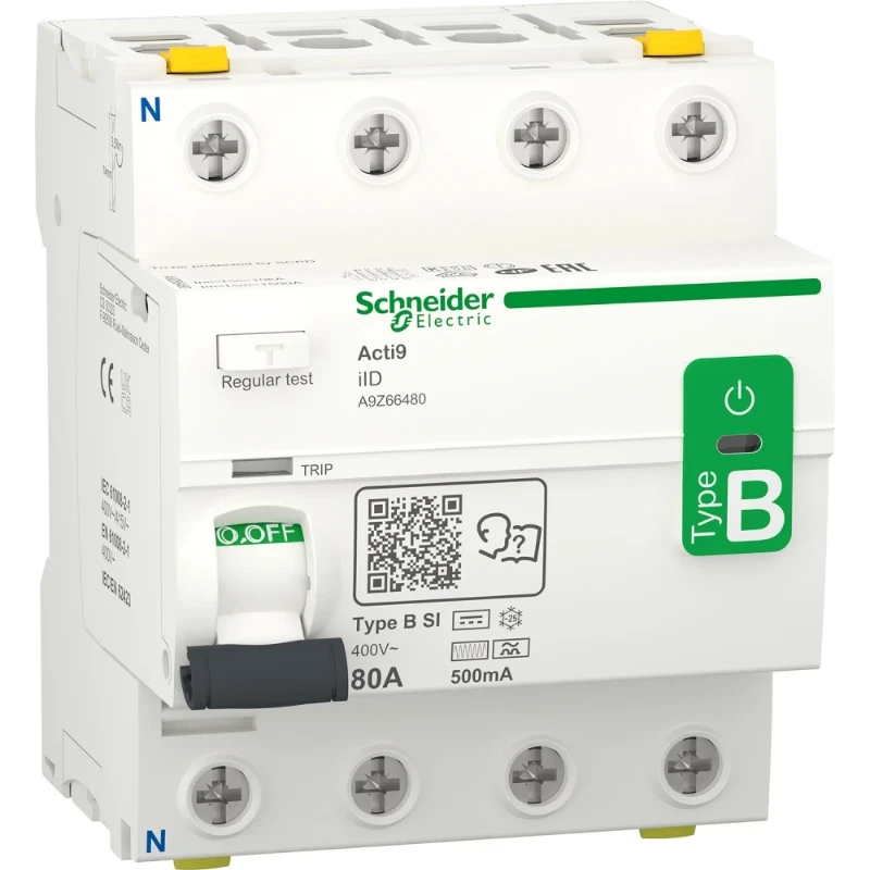 Schneider Electric Acti9 iID Aardlekschakelaar SI 4p 80A 0.5A type B A9Z66480