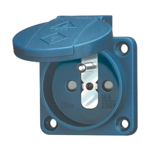 Mennekes Schuko wandcontactdoos inbouw pe ki 50 x 50 mm 230V 16A IP44 blauw 11181