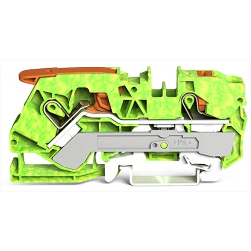 Wago 2-DRAADS AARDKLEM MET HENDEL EN DRUKKNOP 10MM² GROEN-GEEL