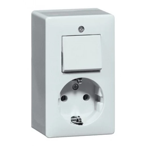 Peha combinatie wandcontactdoos ra 2-p schakelaar universeel opbouw IP20 00275621