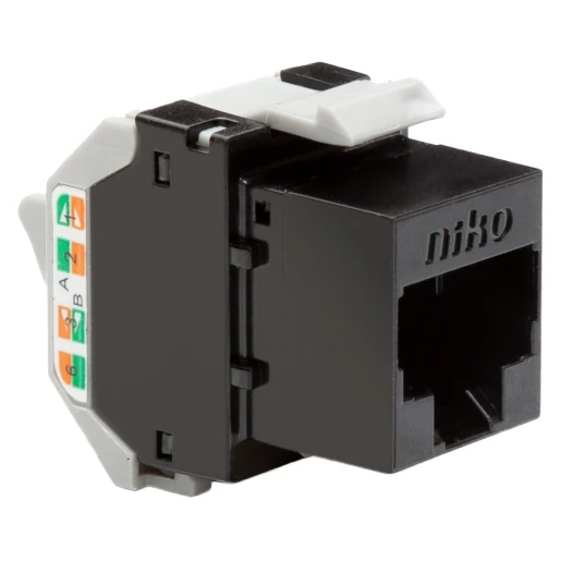 Niko Onafgeschermde RJ45-connector UTP cat 6A klaar voor PoE Modular-Jack Modulair element voor schakelmateriaal 1 connector Zonder label 650-45072