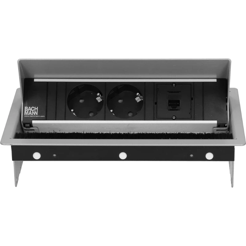 OCS Coni 2x 230V RA + 1x Cat6U b/b 0,2m GST zilvergrijs