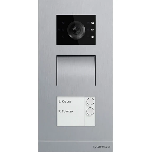 ABB Busch-Jaeger Welcome IP videobuitenpost rond + inductielus 2 beltoetsen RVS opbouw 2TMA130010X0020