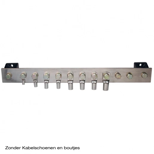 JMV Hoofdaardrail + isolatoren zonder kabelschoenen 40x5mm 200A 10 aansluitingen M8 koper 9260502