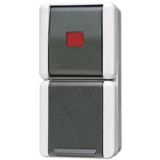 Jung WG 800 combinatie wandcontactdoos wissel + ra lamp opbouw grijs IP44 876KOW