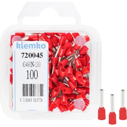Klemko Geïsoleerde Adereindhuls 1qmm Rood penlengte = 8mm - 100st standaard