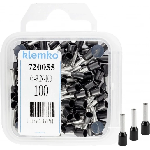 Klemko Geïsoleerde Adereindhuls 1,5qmm Zwart penlengte = 8mm - 100st standaa