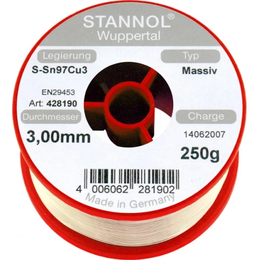 Stannol Soldeertin massief SN97CU3 428190 250g 3mm 99040830