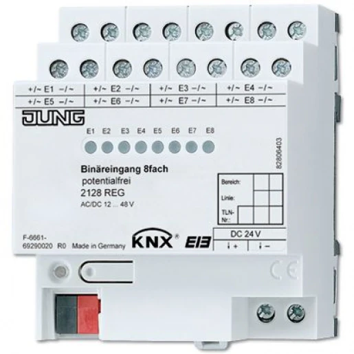 Jung Binaire ingang bussysteem 8-voudig 12V AC/DC KNX DIN-rail 2128REG