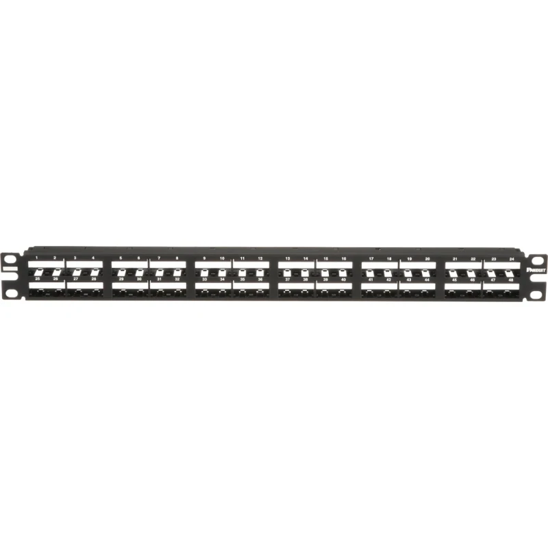 Panduit HIGH DENSITY PATCH PANEL MET 48 POORTEN MET VOORGEDRUKTE POORTNUMMERING EN RUIMTE VOOR ADDITIONELE LABELING.(ACCEPTEERT ENKEL MINI-COM MODULES VOOR UTP TOEPASS