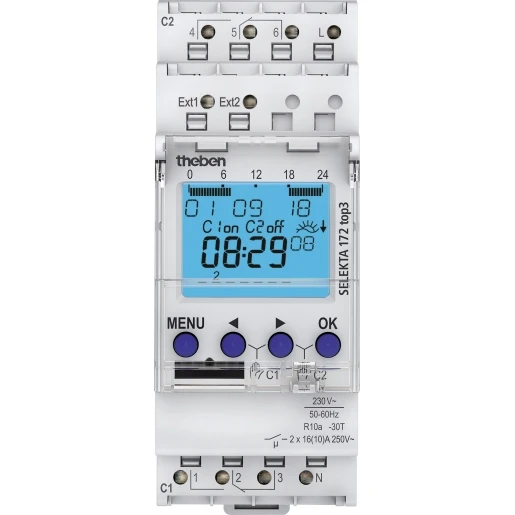 Theben Selekta Digitale tijdschakelklok app programma DIN-rail 230V 2 kanalen 16A AC 1720130