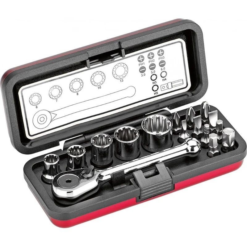 Cimco Dopsleutel en Bit Set in alumminium box 16-delig