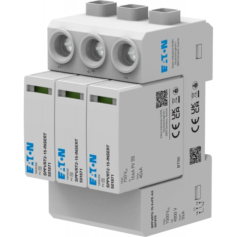 Eaton SPPVRT2-15-2+PE / overspanningsbeveiliging Type 2 stekerbaar 1500 V