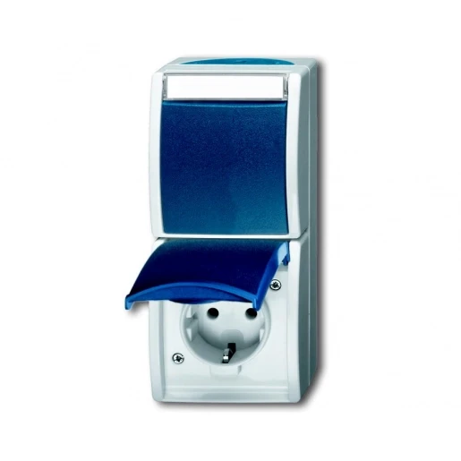 ABB Busch-Jaeger Ocean combinatie wandcontactdoos + ra kv wis opbouw blauw IP44 2CKA001684A0330