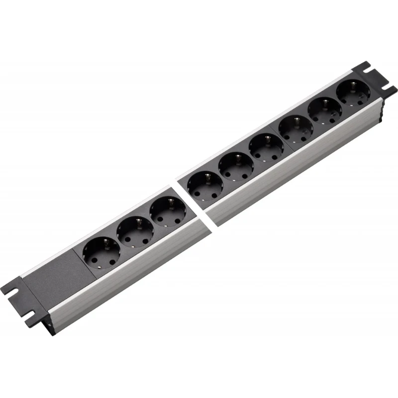Martin Kaiser Contactdooscombinatie alu 19" 9-voudig ra zwart snoer 1,5m