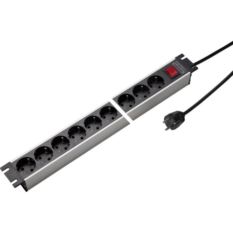 Martin Kaiser Contactdooscomb alu 19" 9-v ra met schakelaar zwart snoer 1,5m