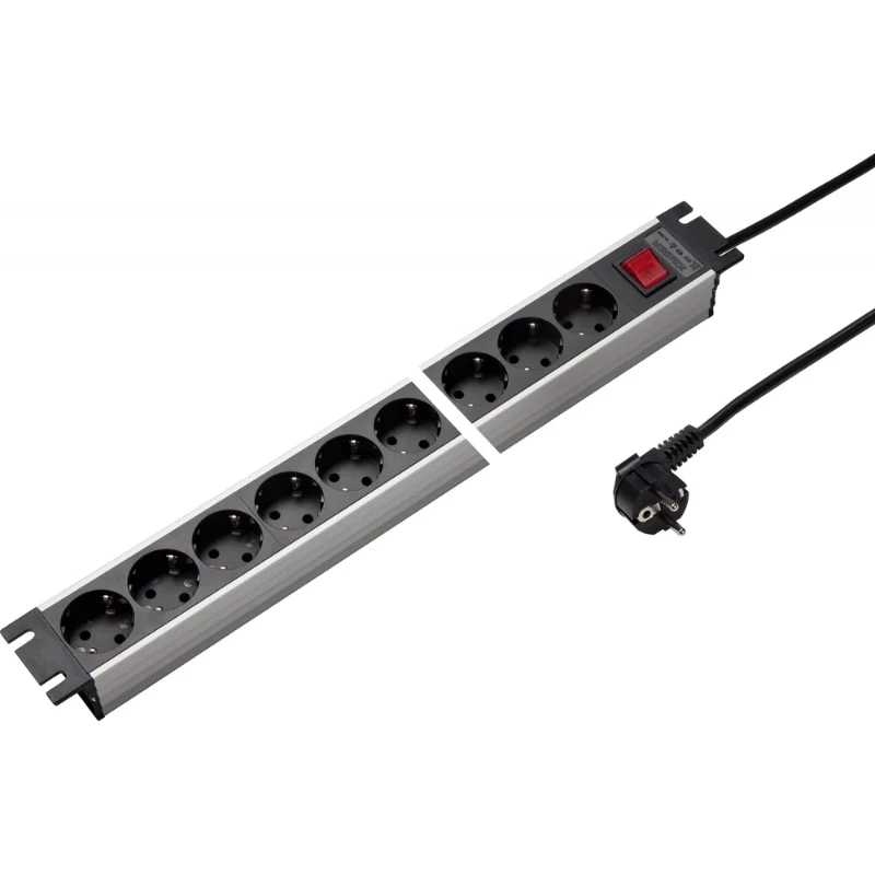 Martin Kaiser Contactdooscomb alu 19" 9-v ra met schakelaar zwart snoer 3m