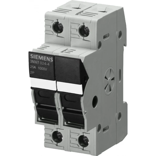 Siemens SENTRON CYLINDRICAL FUSE HOLDER 10 X 38 MM 2-POLE IN: 25 A UE DC: 1000 V LED SIGNAL DETECTOR FOR PHOTOVOLTAIC APPLICATION